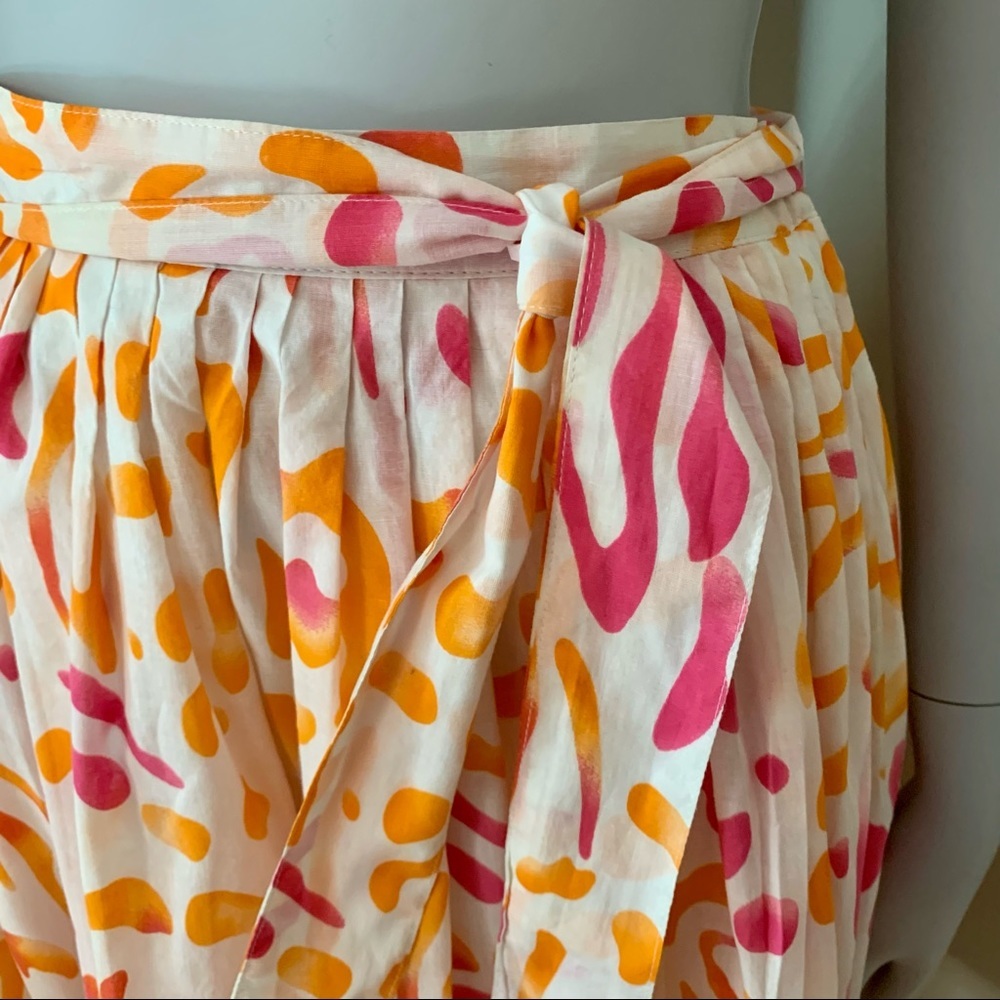 PICNIC BY CPW 100% Cotton Pleated Skirt Orange & Bright Pink Abstract Print - Picture 5 of 14